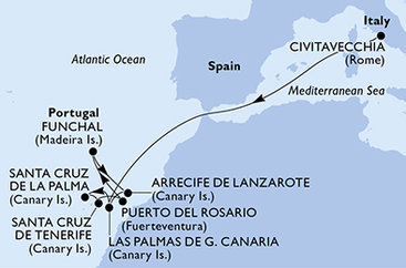Taliansko, Španielsko, Madeira z Civitavechie na lodi MSC Fantasia