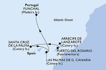 Španielsko, Madeira Z Lanzarote na lodi MSC Musica