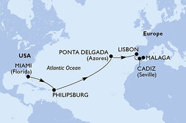 USA, Svatý Martin, Portugalsko, Španielsko z Miami na lodi MSC Meraviglia