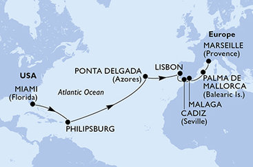 USA, Svatý Martin, Portugalsko, Španielsko, Francúzsko z Miami na lodi MSC Meraviglia