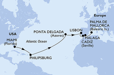 USA, Svatý Martin, Portugalsko, Španielsko z Miami na lodi MSC Meraviglia