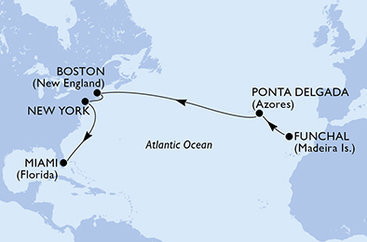 Madeira, , Portugalsko, USA z Funchalu na lodi MSC Meraviglia