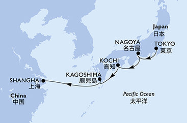 Japonsko, Čína z Tokia na lodi MSC Bellissima