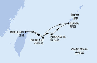 Tchaj-wan, Japonsko, Okinawa z Keelungu (Taipeje) na lodi MSC Bellissima