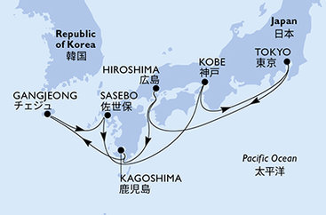 Japonsko, Južná Kórea z Tokia na lodi MSC Bellissima