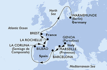 Taliansko, Francúzsko, Španielsko, Francie, Nemecko z Janova na lodi MSC Magnifica