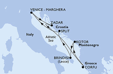 Taliansko, Chorvátsko, Grécko, Čierna Hora z Brindisi na lodi MSC Armonia