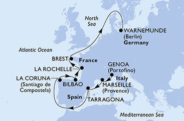 Taliansko, Francúzsko, Tarragona, Španielsko, Francie, Nemecko z Janova na lodi MSC Magnifica Taliansko, Francúzsko, Tarragona, Španielsko, Francie, Nemecko z Janova na lodi MSC Magnifica