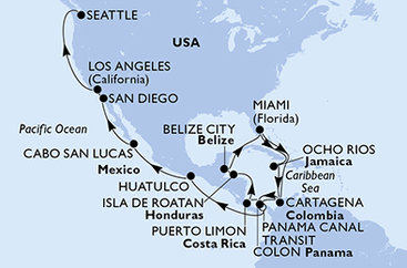 USA, Jamajka, Kolumbia, Panama, Kostarika, Honduras, Belize, Mexiko z Miami na lodi MSC Poesia