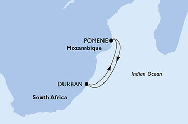 Juhoafrická republika, Mozambik z Durbanu na lodi MSC Armonia