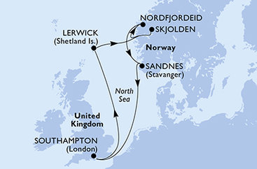 Veľká Británia, Nórsko zo Southamptonu na lodi MSC Meraviglia
