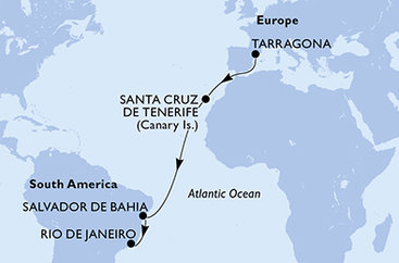 Tarragona, Španielsko, Brazília z Tarragony na lodi MSC Divina