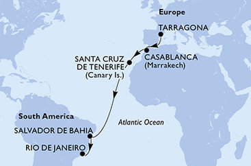 Tarragona, Maroko, Španielsko, Brazília z Tarragony na lodi MSC Musica