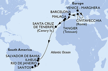 Taliansko, Španielsko, Maroko, Brazília z Marghery na lodi MSC Lirica
