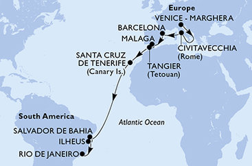 Taliansko, Španielsko, Maroko, Brazília z Marghery na lodi MSC Lirica