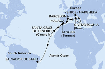 Taliansko, Španielsko, Maroko, Brazília z Marghery na lodi MSC Lirica