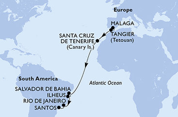 Španielsko, Maroko, Brazília z Málagy na lodi MSC Lirica