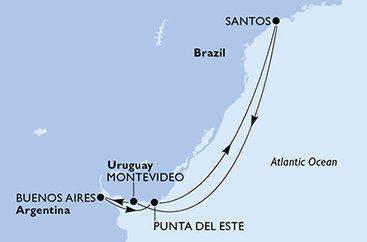 Brazília, Uruguaj, Argentína zo Santosu na lodi MSC Musica