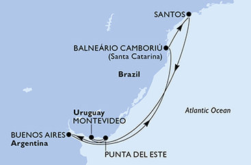 Brazília, Uruguaj, Argentína zo Santosu na lodi MSC Musica