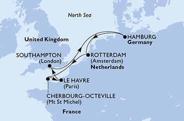 Francie, Veľká Británia, Nemecko, Holandsko z Le Havre na lodi MSC Preziosa