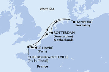 Francie, Nemecko, Holandsko z Le Havre na lodi MSC Preziosa