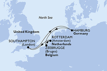 Veľká Británia, Nemecko, Belgicko, Holandsko zo Southamptonu na lodi MSC Preziosa