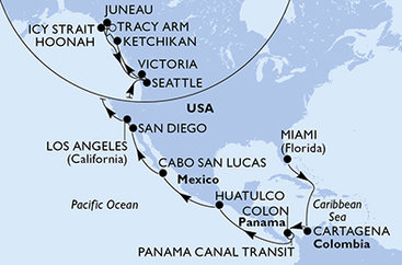 USA, Kolumbia, Panama, Mexiko, Kanada z Miami na lodi MSC Poesia
