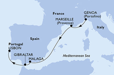 Taliansko, Francúzsko, Španielsko, Gibraltár, Portugalsko z Janova na lodi MSC Opera