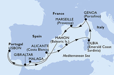 Taliansko, Francúzsko, Španielsko, Gibraltár, Portugalsko z Janova na lodi MSC Opera