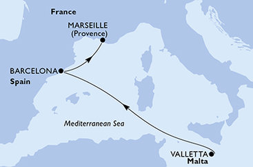 Malta, Španielsko, Francúzsko z Valletty na lodi MSC World Europa