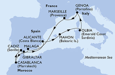 Španielsko, Taliansko, Francúzsko, Maroko, Gibraltár z Alicante na lodi MSC Sinfonia
