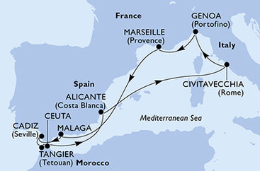 Španielsko, Taliansko, Francúzsko, Maroko z Alicante na lodi MSC Sinfonia