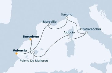 Španielsko, Francúzsko, Taliansko z Valencie na lodi Costa Diadema