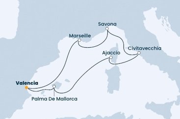 Španielsko, Francúzsko, Taliansko z Valencie na lodi Costa Diadema