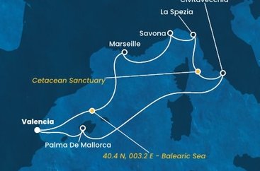 Španielsko, , Francúzsko, Taliansko z Valencie na lodi Costa Pacifica