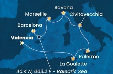 Španielsko, Tunisko, Taliansko, Francúzsko z Valencie na lodi Costa Pacifica