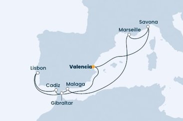 Španielsko, Taliansko, Francúzsko, Portugalsko, Gibraltár z Valencie na lodi Costa Fascinosa
