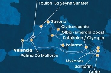 Španielsko, Grécko, Taliansko, Francúzsko z Valencie na lodi Costa Pacifica