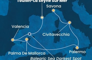 Francúzsko, Španielsko, Malorka, Sicília, Taliansko z Toulonu na lodi Costa Pacifica