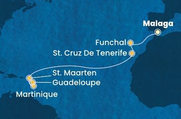 Španielsko, Portugalsko, Svatý Martin, Martinik, Guadeloupe z Málagy na lodi Costa Fascinosa