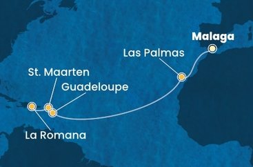 Španielsko, Guadeloupe, Svatý Martin, Dominikánska republika z Málagy na lodi Costa Fascinosa