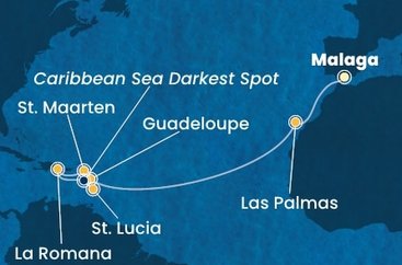 Španielsko, Guadeloupe, Svatý Martin, Dominikánska republika, Svätá Lucia z Málagy na lodi Costa Fascinosa
