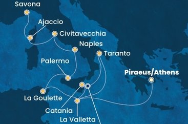 Grécko, Malta, Taliansko, Tunisko, Francúzsko z Pireusu na lodi Costa Fascinosa
