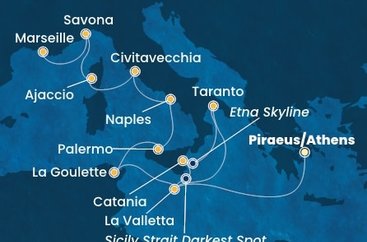 Grécko, Malta, Taliansko, Tunisko, Francúzsko z Pireusu na lodi Costa Fascinosa