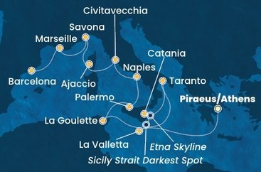 Grécko, Malta, Taliansko, Tunisko, Francúzsko, Španielsko z Pireusu na lodi Costa Fascinosa