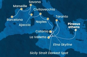 Grécko, Malta, Taliansko, Francúzsko, Španielsko z Pireusu na lodi Costa Serena