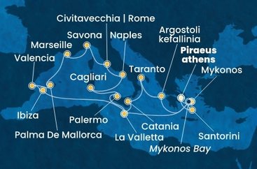 Grécko, Malta, Španielsko, Francúzsko, Taliansko z Pireusu na lodi Costa Serena