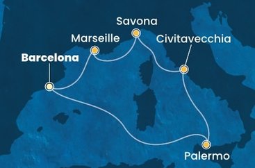 Španielsko, Taliansko, Francúzsko z Barcelony na lodi Costa Smeralda