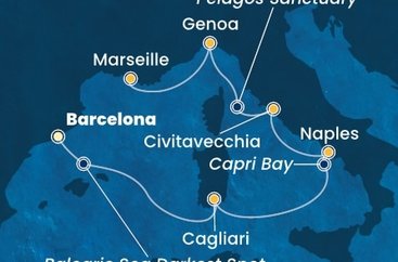 Španielsko, Taliansko, Francúzsko z Barcelony na lodi Costa Smeralda