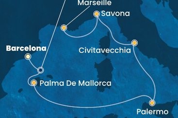 Španielsko, Taliansko, Francúzsko z Barcelony na lodi Costa Smeralda
